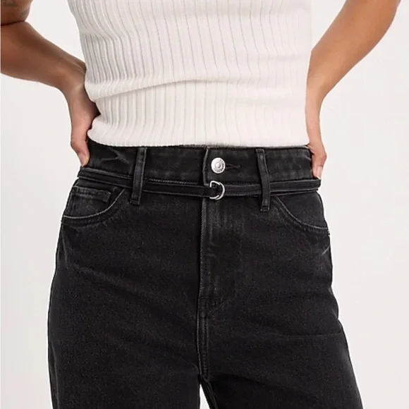 Express Black Wide Leg Distressed Jeans - Picture 2 of 7